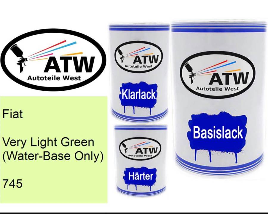 Fiat, Very Light Green (Water-Base Only), 745: 500ml Lackdose + 500ml Klarlack + 250ml Härter - Set, von ATW Autoteile West.